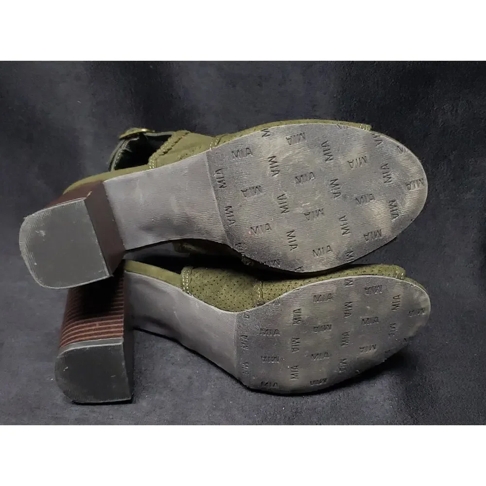 MIA Dark Army Green Block 4'' Heel Adjustable Sandal Strap High Heel Shoes